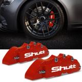 Capa Pinça de Freio Tuning Shutt Universal Vermelha Detalhe Branco 2 Peças Aro 14 15 16 17 18