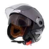 Capacete Aberto EBF Freedom Square Preto e Prata com Viseira Solar - Ebf capacetes