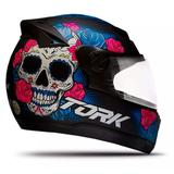 Capacete de Moto Feminino Pro Tork G7 Mexican Skull Fechado Preto Brilhante TAM 58
