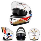 Capacete Escamoteavel Shutt ThurderBird Branco Dourado Vermelho e Azul com Viseira Solar