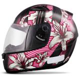 Capacete Fechado EBF E0X Flowers Feminino Preto Brilhante e Rosa Moto - Ebf capacetes