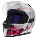 Capacete Fechado EBF New Spark Borboletas Branco e Rosa - Ebf capacetes
