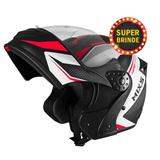Capacete Mixs Gladiator Masculino Neo Escamoteável Robocop Preto Vermelho Brilho