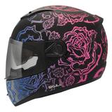 Capacete Moto Feminino Peels Icon Sweet Preto Fosco Rosa Com Óculos Solar Interno