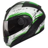 Capacete Moto Peels Articulado Escamoteável Urban Wolf Preto Fosco Verde Com Óculos Solar Interno