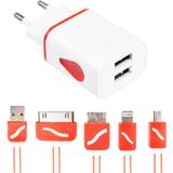 Carregador 2.0 A 5 em 1 de Viagem com dois portas USB Classico V8/Lighting/Iphone 4/ Micro 3.0-CUS-C5E1C - 02472 - Exbom