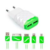 Carregador 2.0A 5 em 1 de viagem com dois portas USB Diamante V8/Lighting/iPHONE 4/Micro3.0 Exbom - CUS-C5E1B- 02473