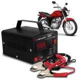 Carregador Bateria Automotivo Para Moto Shutt Bivolt 12V 10A 120W Com Voltímetro Digital