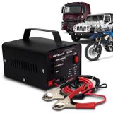 Carregador Bateria Automotivo Shutt Bivolt 12V 10A 120W Com Led Indicador Auxiliar Partida Preto