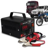 Carregador Bateria Automotivo Shutt Bivolt 12V 10A 120W Com Voltímetro Auxiliar Partida Preto