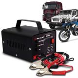 Carregador Bateria Automotivo Shutt Bivolt 12V 5A 60W Com Led Indicador Auxiliar Partida Preto