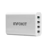 Carregador de Mesa Bivolt com 4 USB 40W QC2.0 Carrega Rápido Cabo de Energia 150cm Infokit IF4U-SQ340 Branco