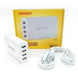 Carregador de Mesa com 4 USB 40W QC2.0 Carrega Rápido Cabo de Energia 150cm Infokit IF4U-SQ340