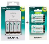 Carregador de Pilhas Sony com 8 Pilhas Aa Recarregáveis 2500mAh Multi Uso BCG-34HHGN Bivolt Branco