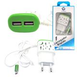 Carregador Rápido de Parede V8 2.1A Wumax 2 USB 1.2 Metro Led Estrela Verde