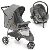 Carrinho 3 Rodas Travel System Cross Trail Grafite com Bebê conforto - Galzerano