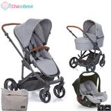 Carrinho Abc Design Como 4 Woven Grey Couro Moisés e Bolsa