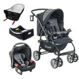 Carrinho de Bebê AT6 K + Bebê Conforto Preto / Cinza + Base e Ninho Pramette - Burigotto