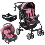 Carrinho de Bebê AT6 K com Cadeira Touring SE Preto com Rosa + Base - Burigotto