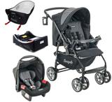 Carrinho de Bebe Burigotto AT6 K com Bebe Conforto e Base e Ninho Pramette Preto e Cinza