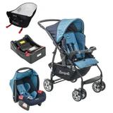 Carrinho de Bebê com Bebê Conforto Rio K Geo Azul + Base + Ninho - Burigotto