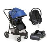 Carrinho de Bebê Moisés Gero Azul/Preto + Bebê Conforto + Base - Galzerano
