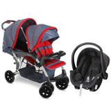 Carrinho de Bebê Para Gêmeos Galzerano Doppio Jeans + Cocoon Preto