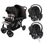 Carrinho de Gêmeos Doppio Preto + 2 Bebê Conforto - Galzerano