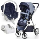 Carrinho de Passeio com Bebê Conforto Maly Azul Jeans + Base - Dzieco