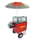 Carrinho de pipoca doce e salgada abertura superior e com rodas pneumática + guarda sol Modelo 42152 vermelho - Pipocar