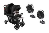 Carrinho Doppio Preto, 2 Bebê Conforto, 02 Bases - Galzerano