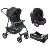 Carrinho Ecco Preto com Bebê Conforto Touring Evolution Se + Base - Burigotto