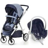 Carrinho Travel System Maly Azul Jeans + BB Conforto - Dzieco