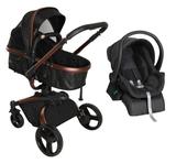 Carrinho Vulkan Com Bebê Conforto Cocoon e Base Preto Dzieco