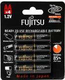 Cartela c/ 4 pilhas PRETAS AA recarregáveis Fujitsu Premium, modelo HR-3UTHC