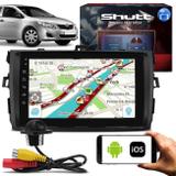 Central Multimídia Corolla 09 a 14 8 Pol Shutt Espelhamento Android IOS BT GPS + Câmera Ré Tartaruga - Kit shutt