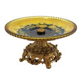 Centro de Mesa em Cristal Azul e Dourado e Base em Bronze - 10x20cm - Prime home decor