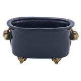 Centro de Mesa em Porcelana Apliques em Bronze Azul - Prime home decor