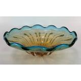 Centro De Mesa Murano Fruteira Cristal Sao Marcos Azul E Ambar 38cm - São marcos