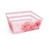 Cesta Cartao Trapezio Floral Listras 22X15X14Cm Rosa - Cromus