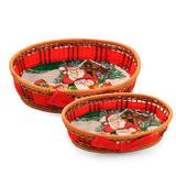 Cesta Natalina de Vime Oval com Papai Noel Vermelha 2 Peças - Cromus