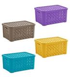 Cesto Caixa Organizadora De Plastico Rattan Colors Com Tampa E Alca 24X17X12Cm - Paramount