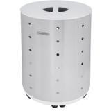 Cesto de roupa bella tramontina em aço inox com acabamento scotch brite rodizio e tampa branca em mdf 35kg