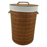 Cesto De Roupa Em Bambu Redondo 50x35x35cm - Casa vip decor