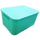 Cesto Organizador Rattan Com Tampa Empilhável 51x35x21cm - Not defined