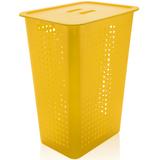 Cesto Para Roupas Organizador Lavanderia 47 Litros Plástico Amarelo