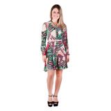 Chemisier C/ Gola Punho E Cinto Banna Hanna Floral Verde/Rosa/Azul