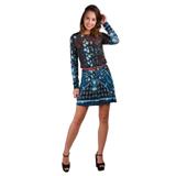 Chemisier Visco Sem Gola E Bolso Banna Hanna Floral Preto/Verde/Vermelho/Az