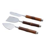 Cj. 3 Pcs P/ Queijo De Aço Inox Cabo De Bamboo Escuro - F9-30353 - Wolff