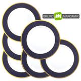 Cj 6 pratos rasos vidro temp Dubai Blue 31cm Gourmet Mix